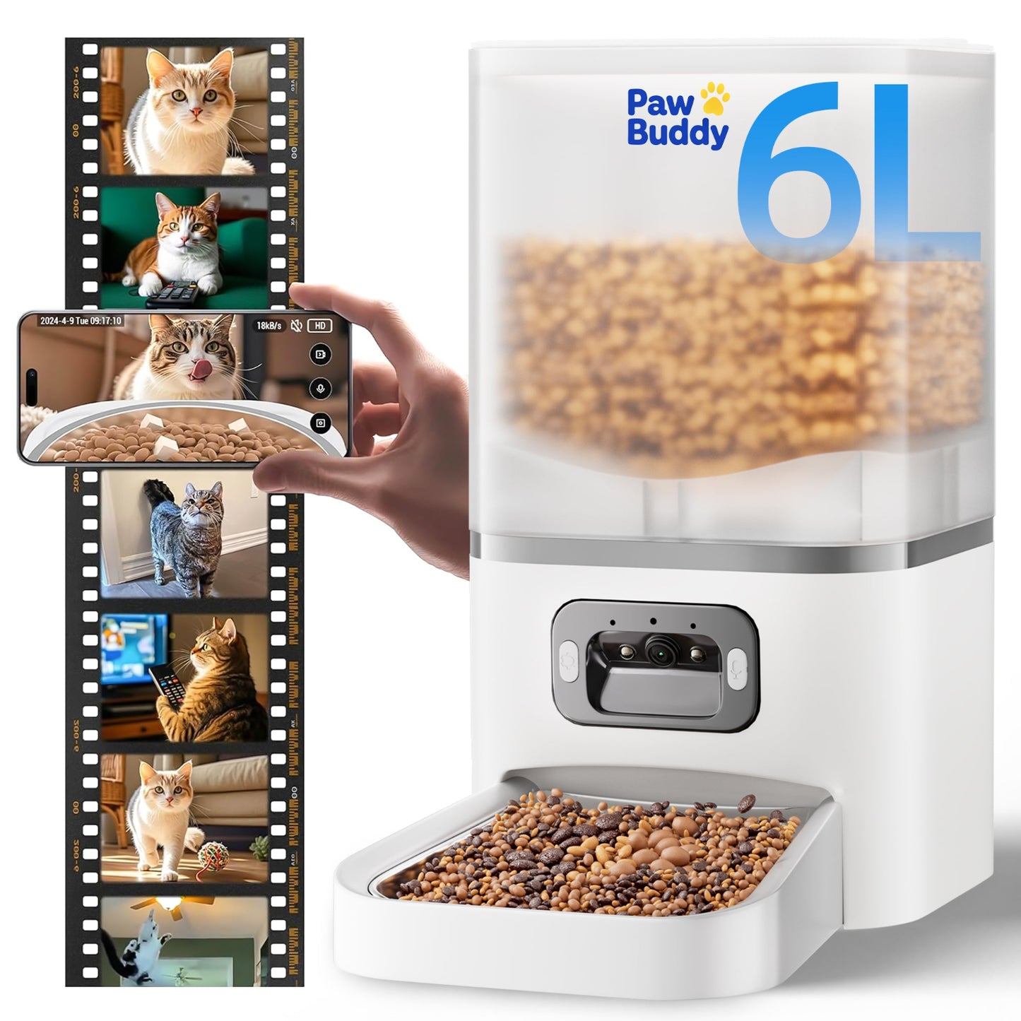 Automatic Cat Feeder with 2K Camera: 5G WiFi Automatic Dog Feeder with Night Vision,Cat Food Dispenser with 7L Large Food Storage Container for Multiple Pet,Detachable for Easy Clean