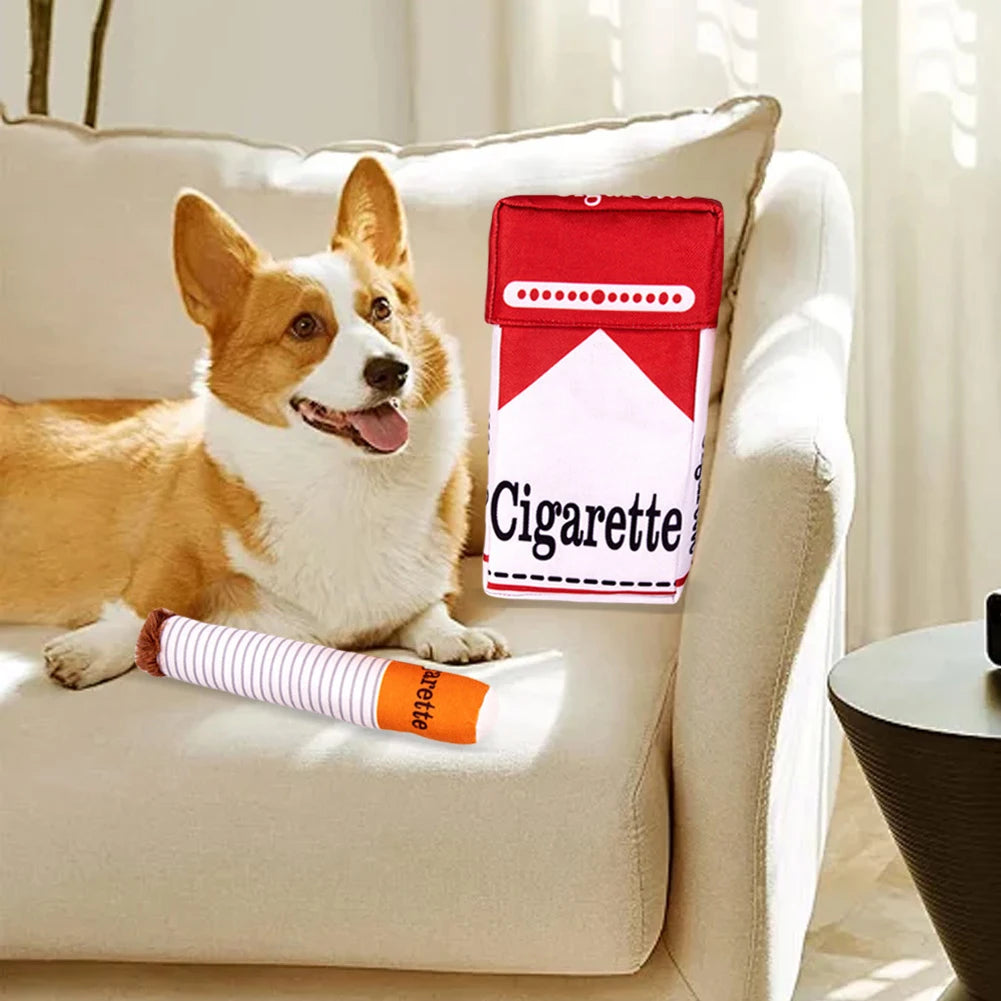 Dogs Cigarette Teeth Grinding Toys With Squeaking Sound Funny Squeaky Cigar Plush Toy For Pet Chewing Teething Grinding Training