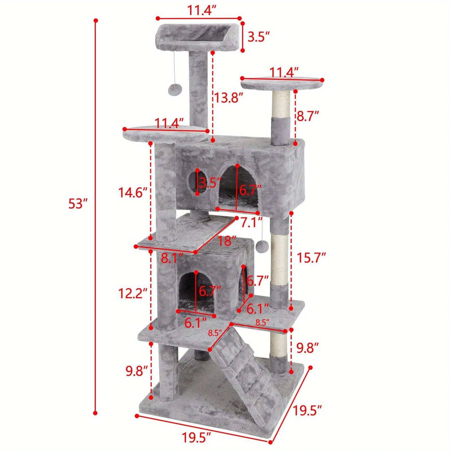 Grey/Beige/Blue/Brown 53 inch Cat Tree Tower Activity Center Playhouse Apartment