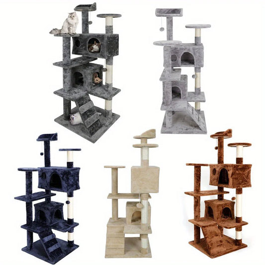 Grey/Beige/Blue/Brown 53 inch Cat Tree Tower Activity Center Playhouse Apartment