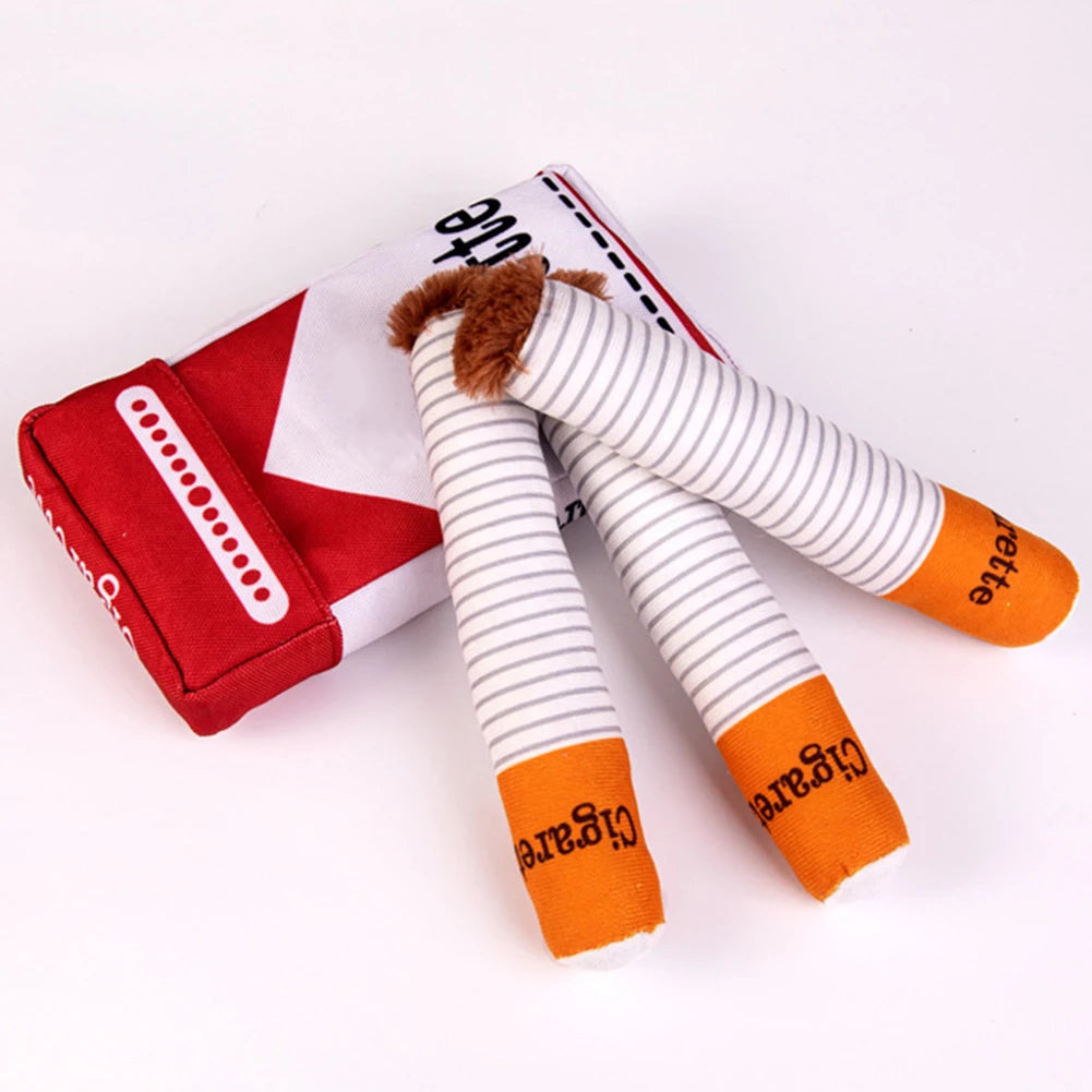 Dogs Cigarette Teeth Grinding Toys With Squeaking Sound Funny Squeaky Cigar Plush Toy For Pet Chewing Teething Grinding Training