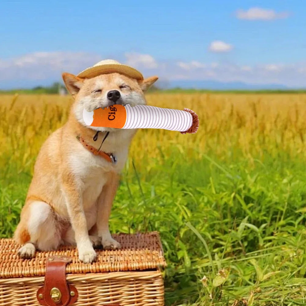 Dogs Cigarette Teeth Grinding Toys With Squeaking Sound Funny Squeaky Cigar Plush Toy For Pet Chewing Teething Grinding Training