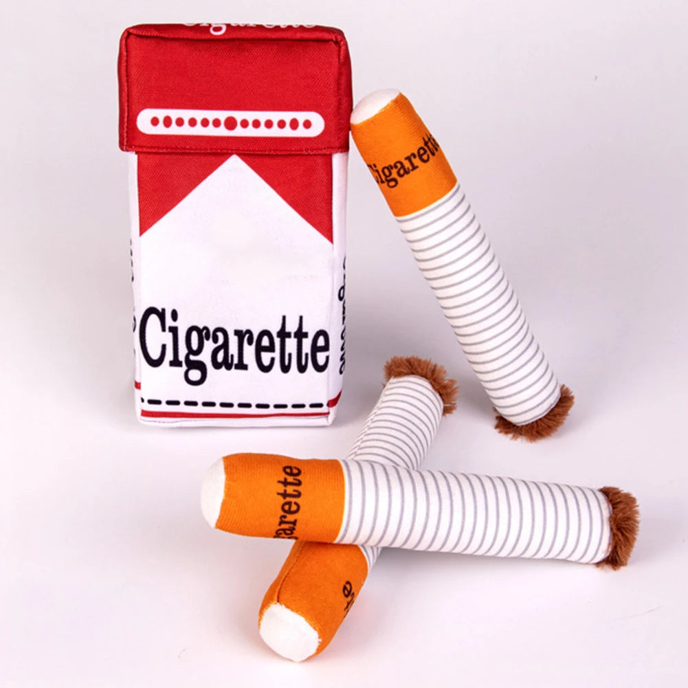 Dogs Cigarette Teeth Grinding Toys With Squeaking Sound Funny Squeaky Cigar Plush Toy For Pet Chewing Teething Grinding Training