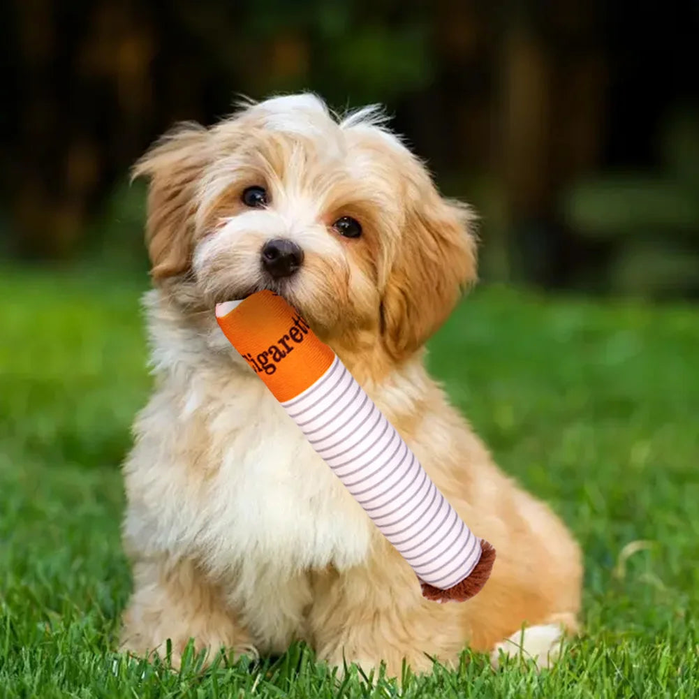 Dogs Cigarette Teeth Grinding Toys With Squeaking Sound Funny Squeaky Cigar Plush Toy For Pet Chewing Teething Grinding Training