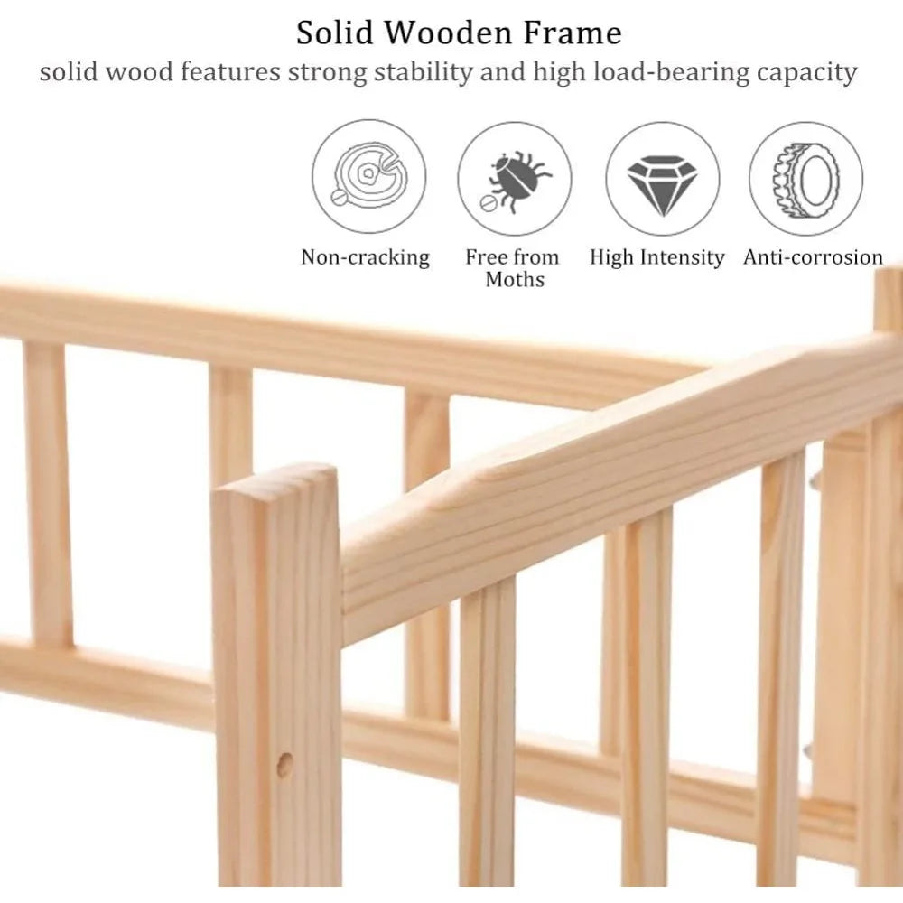 Pet Bed Wooden Dog Bed Elevated Cooling Pet Bed with Rails and Cushion Pet Shelter Dog House Elevated Kennel Sofa