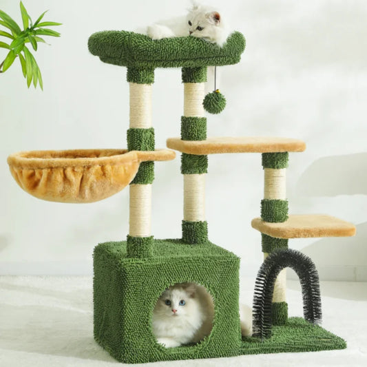 HOOPET 31 Inch Climbing Shelf Tower with Natural Cat Litter and Scratching Post Self-Grooming Perch and Hammock for Kitten