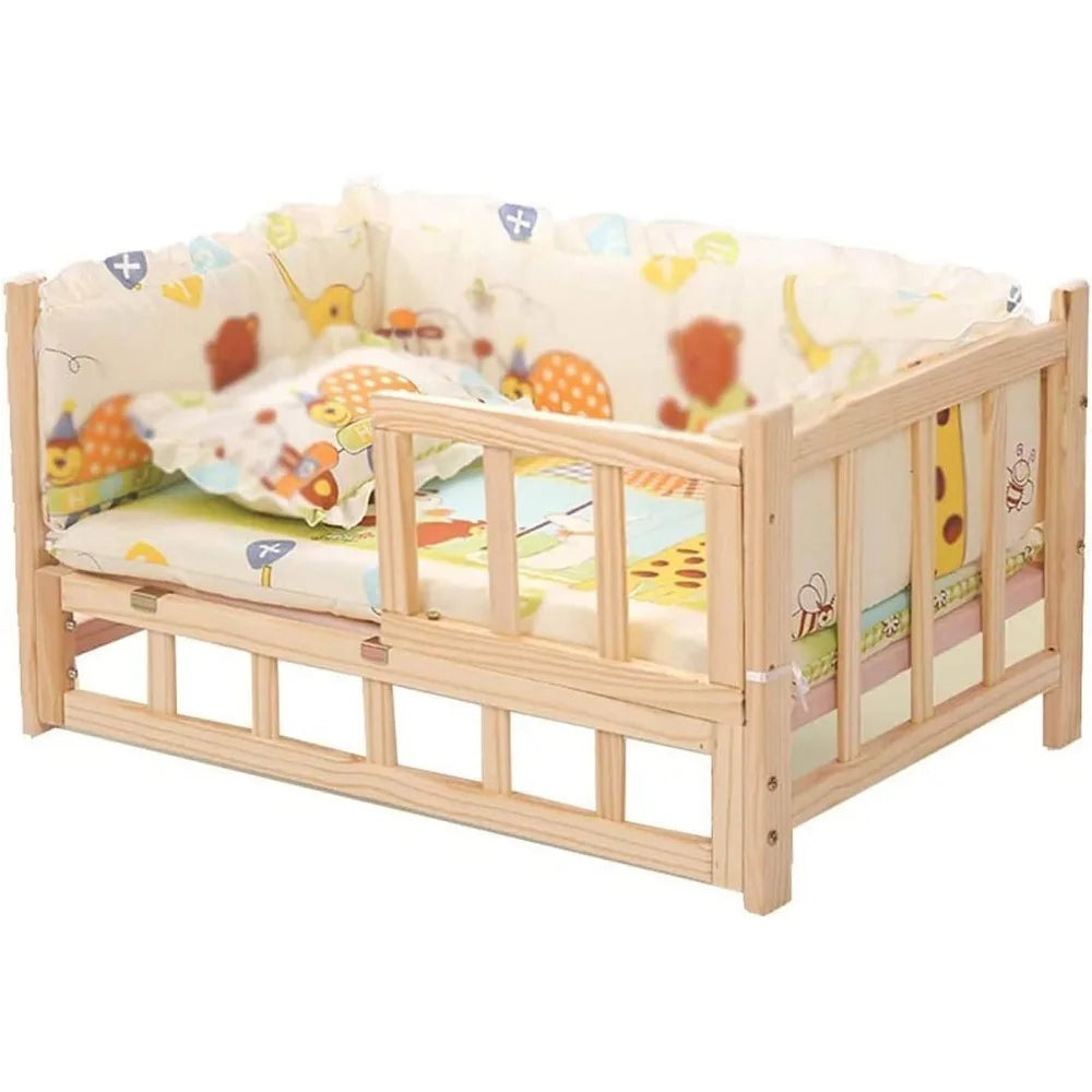 Pet Bed Wooden Dog Bed Elevated Cooling Pet Bed with Rails and Cushion Pet Shelter Dog House Elevated Kennel Sofa