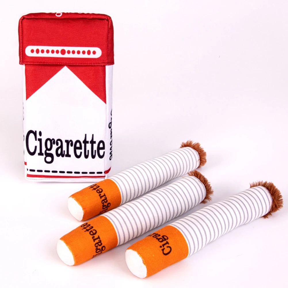 Dogs Cigarette Teeth Grinding Toys With Squeaking Sound Funny Squeaky Cigar Plush Toy For Pet Chewing Teething Grinding Training
