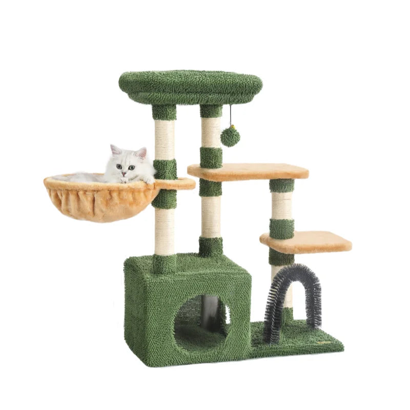 HOOPET 31 Inch Climbing Shelf Tower with Natural Cat Litter and Scratching Post Self-Grooming Perch and Hammock for Kitten