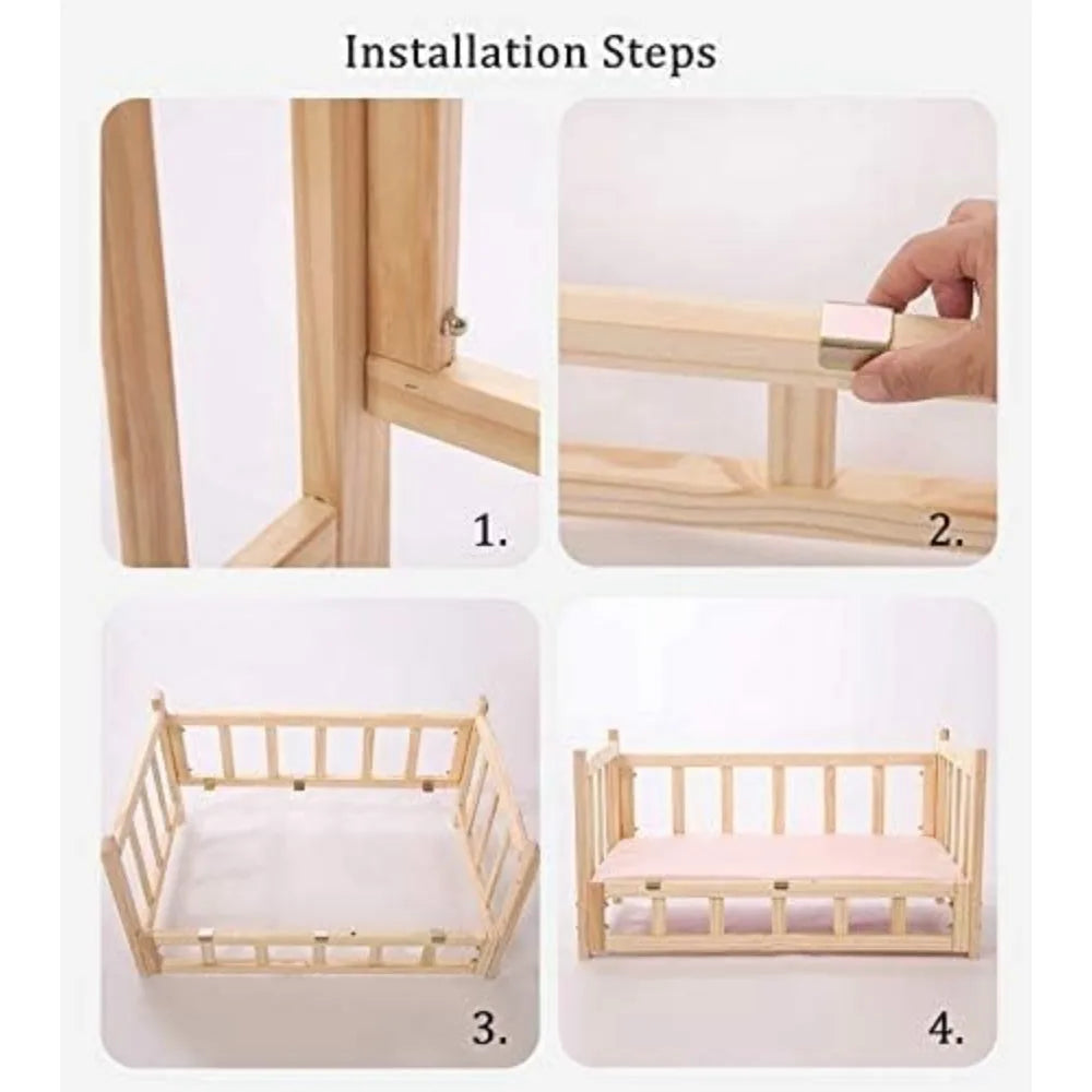 Pet Bed Wooden Dog Bed Elevated Cooling Pet Bed with Rails and Cushion Pet Shelter Dog House Elevated Kennel Sofa