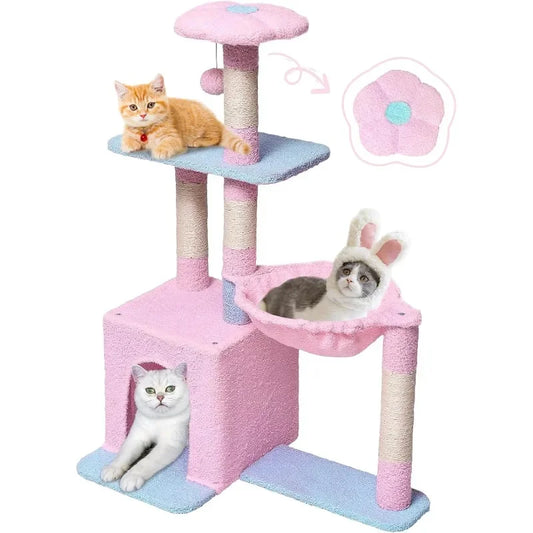 Cute Flower Cat Tree,37in Cute Cat Tree Tower Scratching Posts & Flowery Resting Platform,Small Cat Tree Perfect for Small