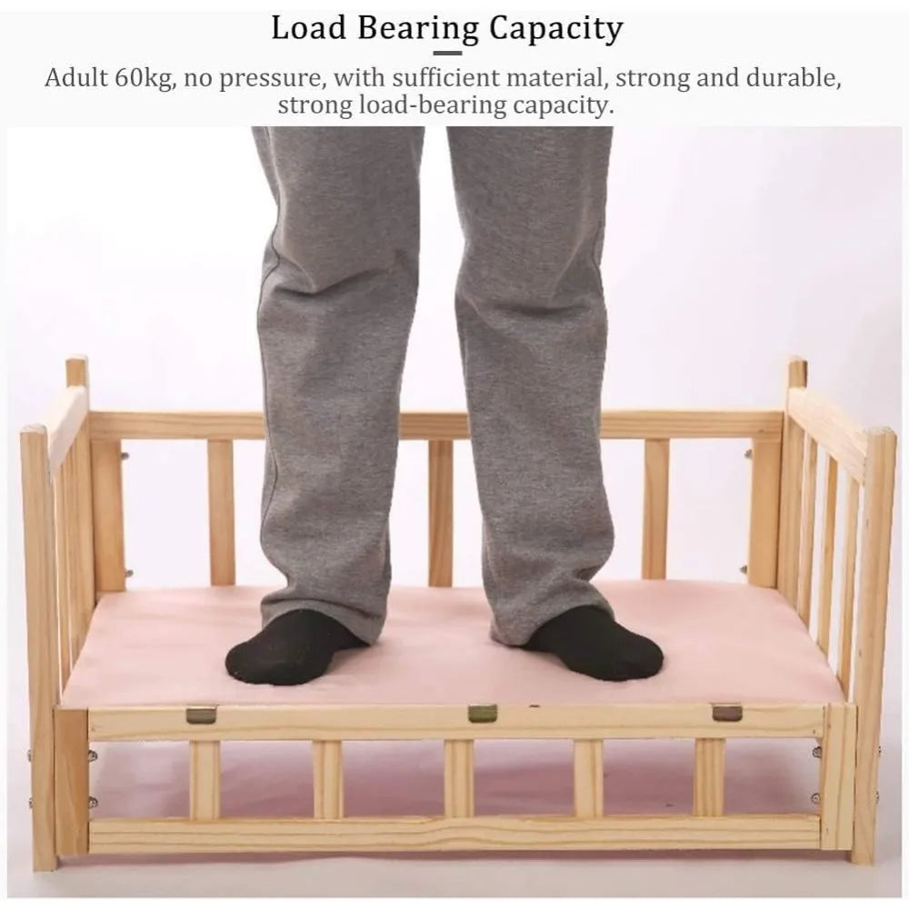 Pet Bed Wooden Dog Bed Elevated Cooling Pet Bed with Rails and Cushion Pet Shelter Dog House Elevated Kennel Sofa