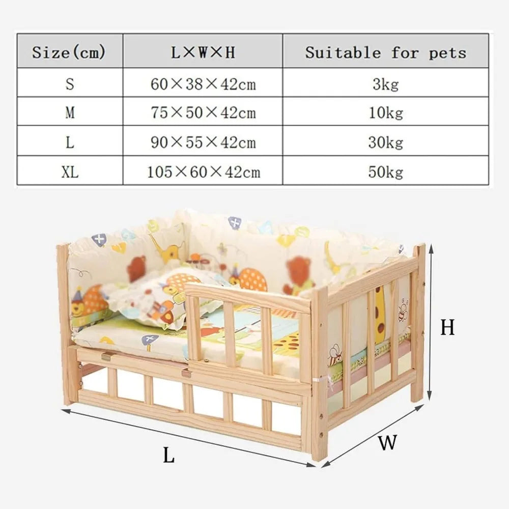 Pet Bed Wooden Dog Bed Elevated Cooling Pet Bed with Rails and Cushion Pet Shelter Dog House Elevated Kennel Sofa