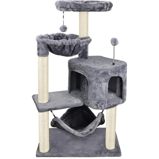 Cat Tree with Large Hammock, Gray Apartment, 22.4X13.8X39.4