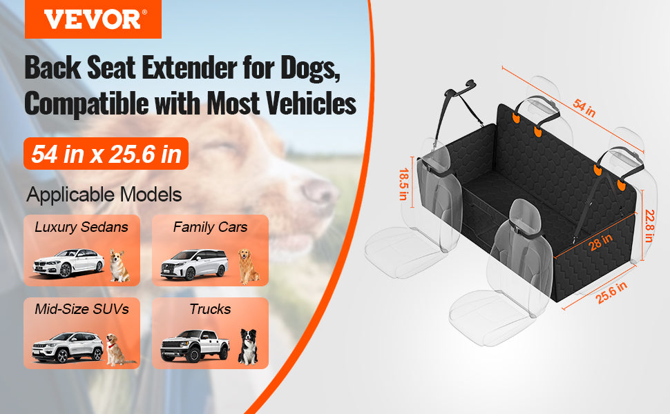 VEVOR Back Seat Extender Dog Car Seat Cover for Back Seat Bed with Mesh Window and Storage Pocket Supports 350lbs Dog Hammock