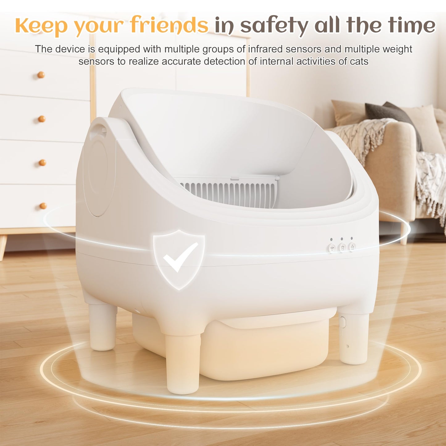 Electric Automatic Self Cleaning Cat Litter Box, Open-Top Design, Easy Odor Control, Smart APP Control, 15L Large Waste Bin, Includes Trash Bags