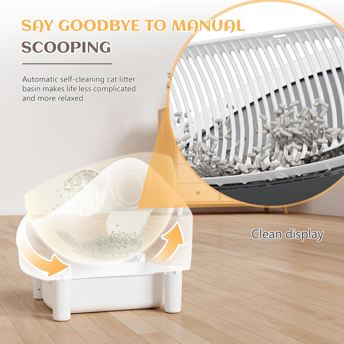 Electric Automatic Self Cleaning Cat Litter Box, Open-Top Design, Easy Odor Control, Smart APP Control, 15L Large Waste Bin, Includes Trash Bags