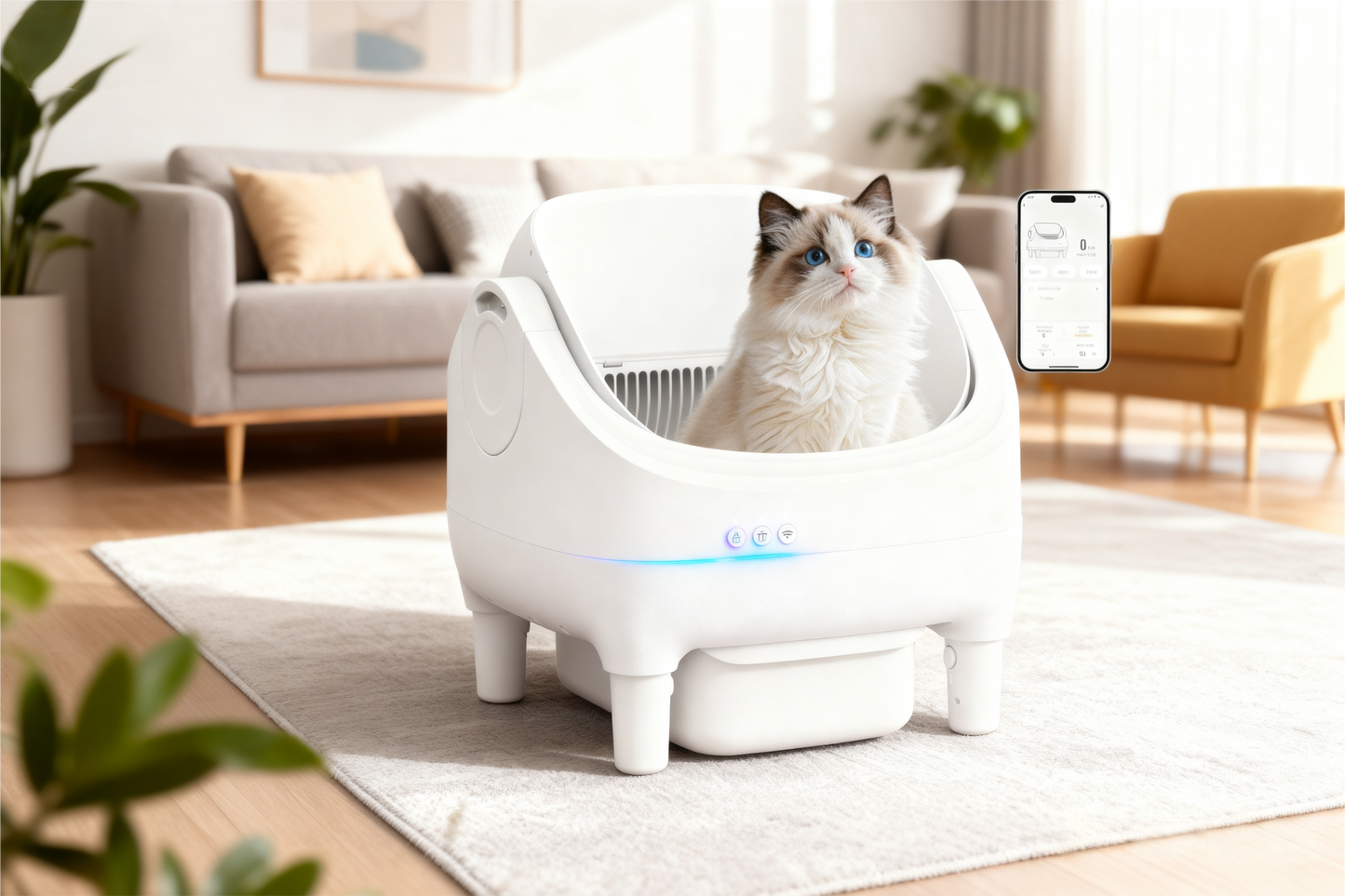 Electric Automatic Self Cleaning Cat Litter Box, Open-Top Design, Easy Odor Control, Smart APP Control, 15L Large Waste Bin, Includes Trash Bags